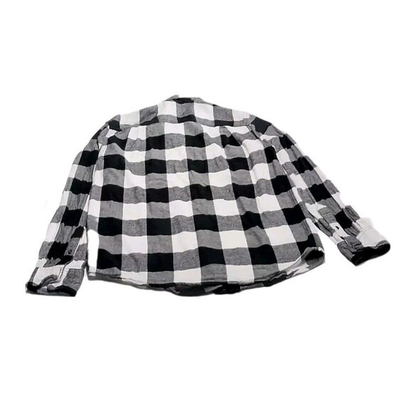 George Mens Plaid Flannel Shirt Medium 38-40 Button Black White Cotton Blend GUC - Picture 2 of 15
